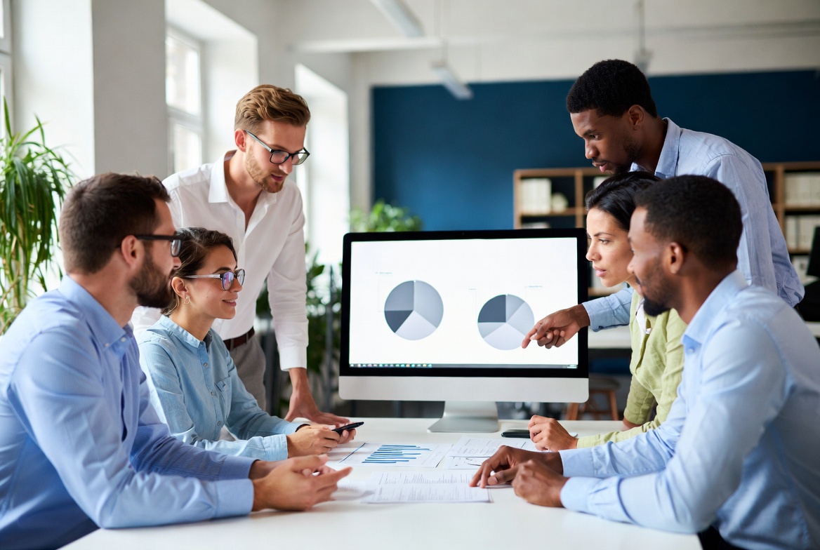 Consulting team reviewing meeting outputs